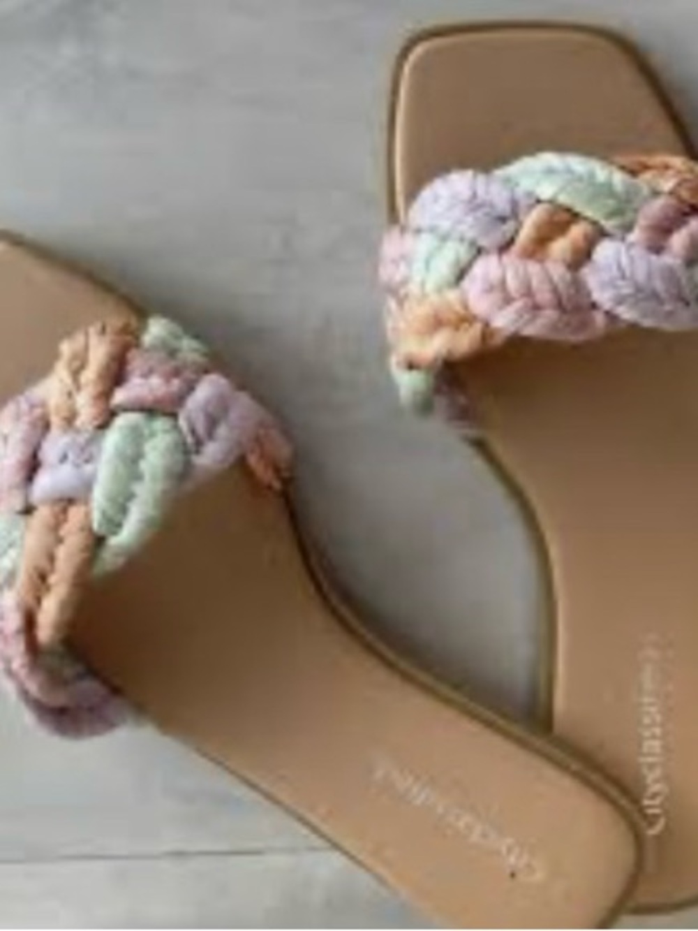 Cityclassified Tan Slide Sandals with Braided Pastel Straps NEW in package!